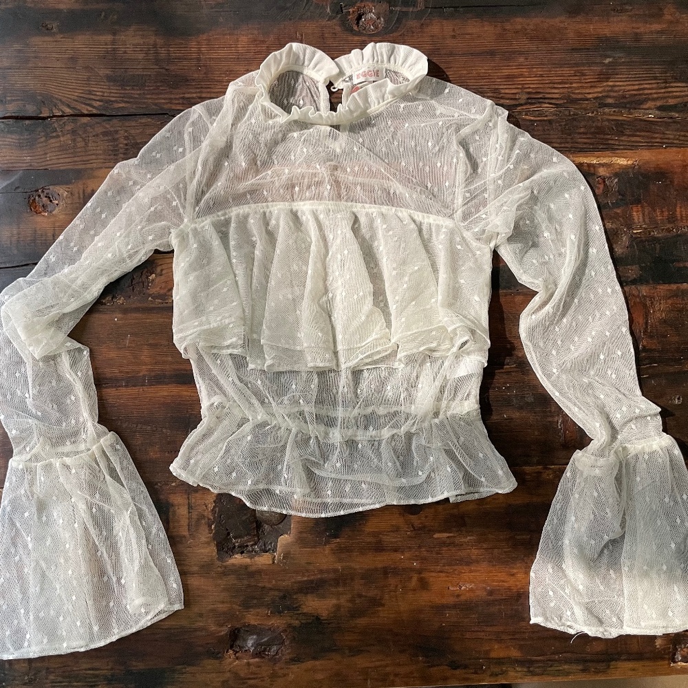 EGGIE Sheer Ivory Bell Sleeve Top Size Small